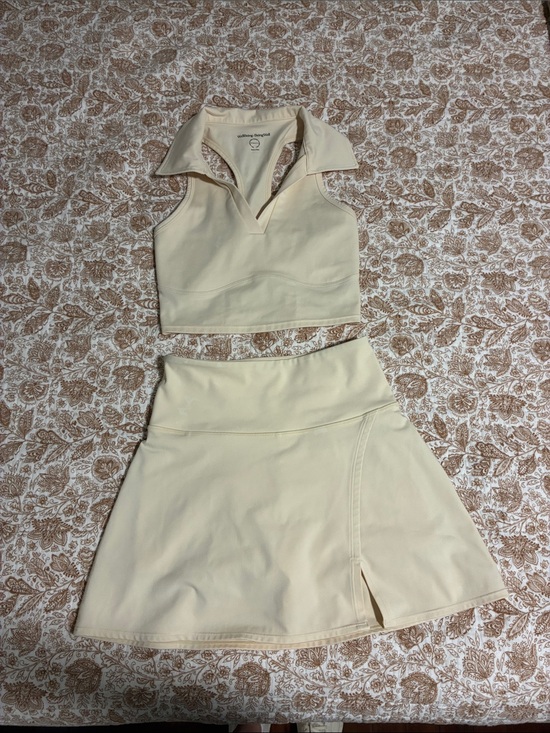 wellbeing Dresses & Skirts - Sleeveless Polo Crop and A-Line Skirt Set in Soft Cream